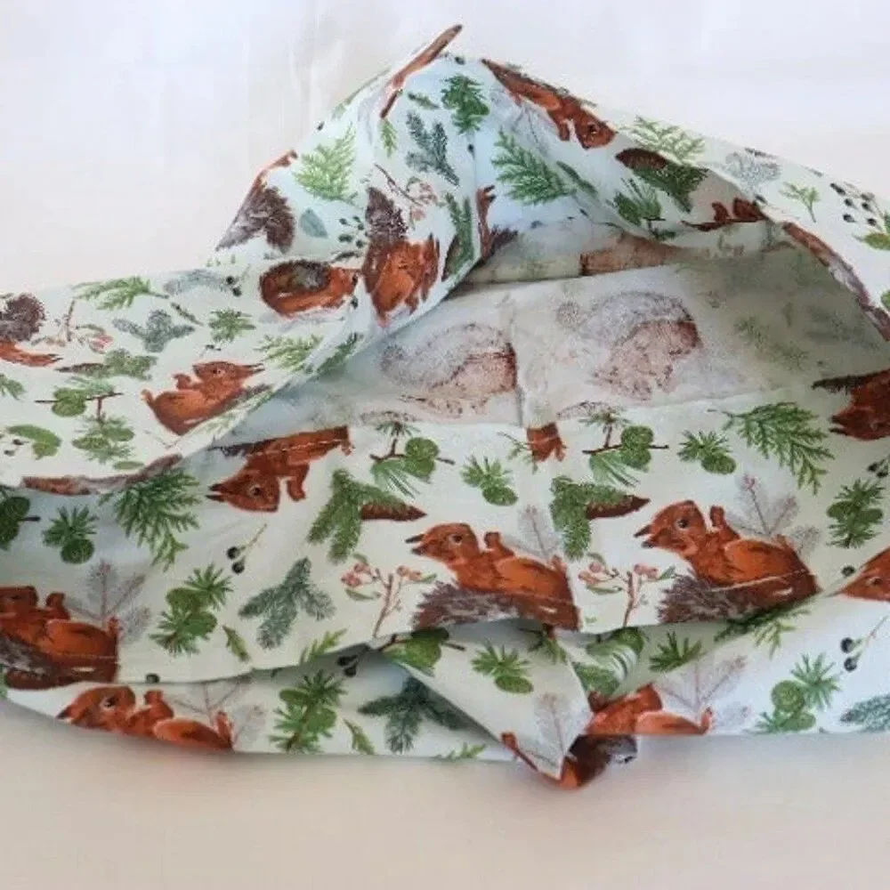 handmade pillowcase Squirrel & Pinecones Novelty 100% Cotton Fabric 32
